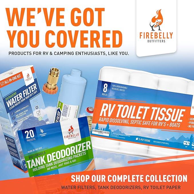 RV Toilet Paper, Septic Tank Safe-MADE IN THE USA- 8 Rolls,2-Ply 500 Sheets - Fast Dissolve Bath Tissue for Camping, Marine, RV Holding Tanks, Biodegradable - Firebelly Outfitters - ModernBath