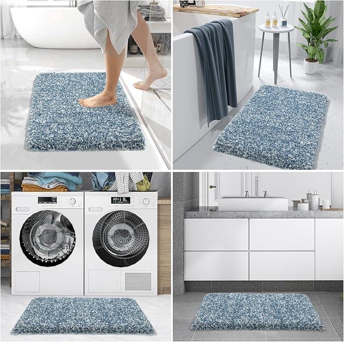 Yimobra Bath Rugs for Bathroom 32x20, Ultra Soft and Water Absorbent Bath Mats, Non Slip Plush Shower Rugs, Microfiber Thick Matts for Bathroom Floor/Tub, Machine Washable, Denim Blue and White - ModernBath