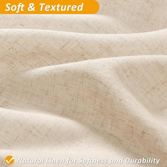 Naturoom Natural Linen Shower Curtain with Snap in Liner Set Rustic Farmhouse Shower Curtains for Bathroom 200GSM Textured Cream Burlap Cloth Double Bath Curtains with See Through Top Window 72x78 - ModernBath
