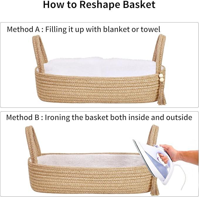 ABenkle Small Storage Basket for Toilet Tank Top - Jute Rope Woven Organizer with Handle, Boho Countertop Bathroom Decor, Toilet Paper Holder, 16x6x4 Inch - ModernBath