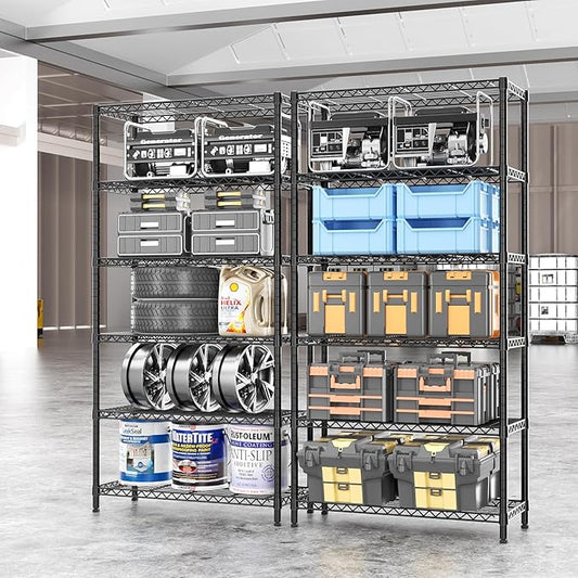 SINGAYE 6 Tier Shelf Organizer Storage Metal Shelves Garage Wire Shelving Unit Pantry Rack Shelves Bathroom Organizers and Shelf Closet Metal Kitchen 36" Dx14 Wx72 H Black