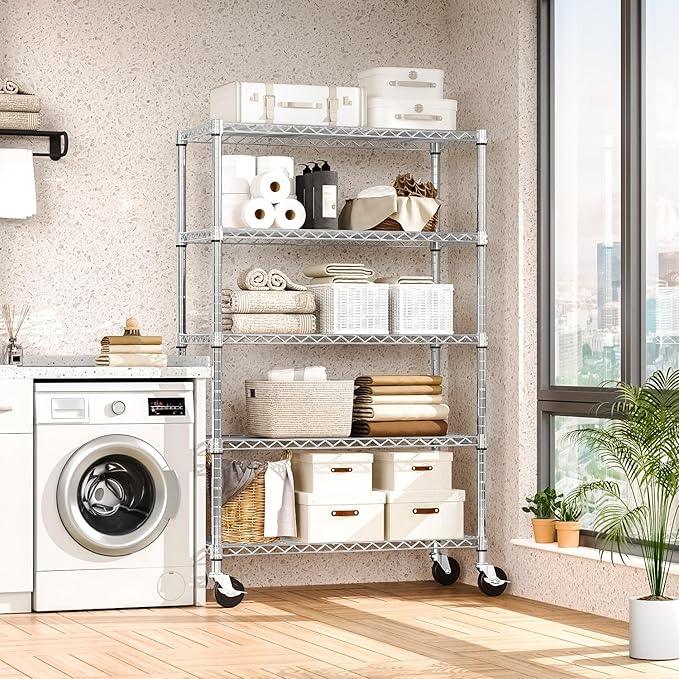 5-Shelf Storage Shelves,Wire Shelving Heavy Duty Metal Storage Shelving Unit Adjustable Garage Shelving Rack Pantry Kitchen (Chrome, 5 Tier,17.7" D x 47.2" W x 76.7" H) - ModernBath
