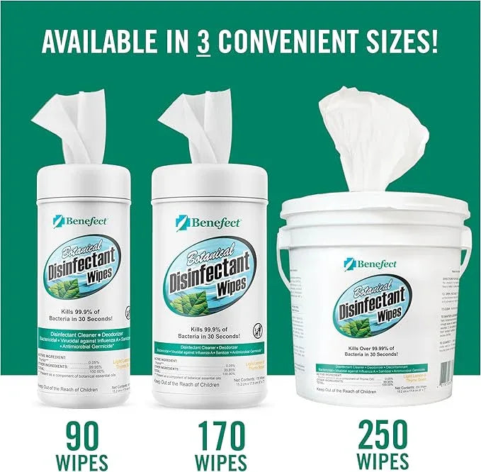 Benefect Botanical Disinfecting Wipes - (90 Wipe Count) Natural, No Residue - Antibacterial Disinfectant, Multi-Surface Cleaning and Sanitizing Wipes - ModernBath
