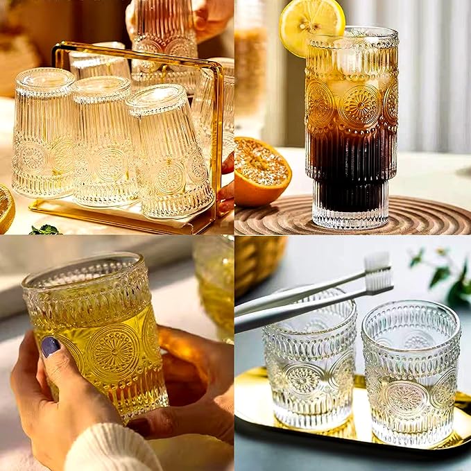 CAZAGA Glass Toothbrush Holders for Bathrooms, 10 oz Clear Tooth Brushing Dispenser, Small Tooth Brush Organizer for Vanity Countertop, Toothpaste Storage Stand, Tumbler Cup for Makeup Brushes