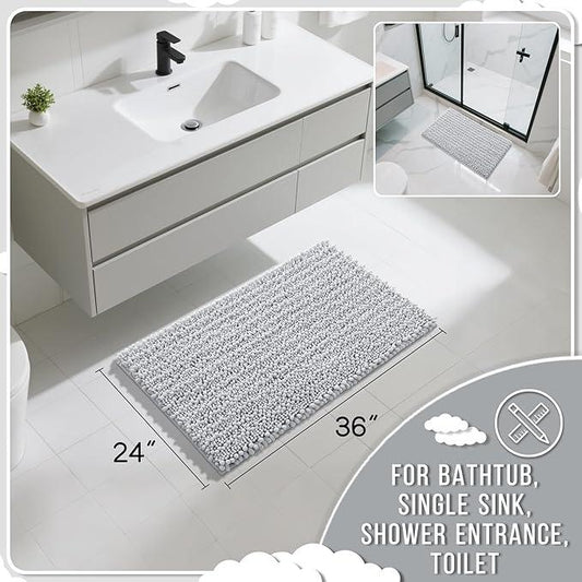 Yimobra Large Bathroom Rugs Non Slip Washable 36x24 Inch - Ultra Soft Absorbent Chenille Bath Mat, Quick Dry Shaggy Floor Carpet for Tub Shower, Silver Home Decor Accessories - ModernBath