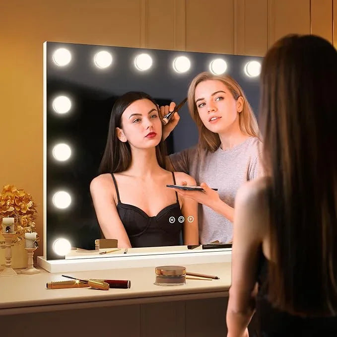 ROLOVE 23"x18" Hollywood Vanity Mirror with Lights, 15 Dimmable LED Bulbs, led Makeup Mirror with 3 Color Modes, Lighted Vanity Mirror for Tabletop or Wall-Mounted - ModernBath