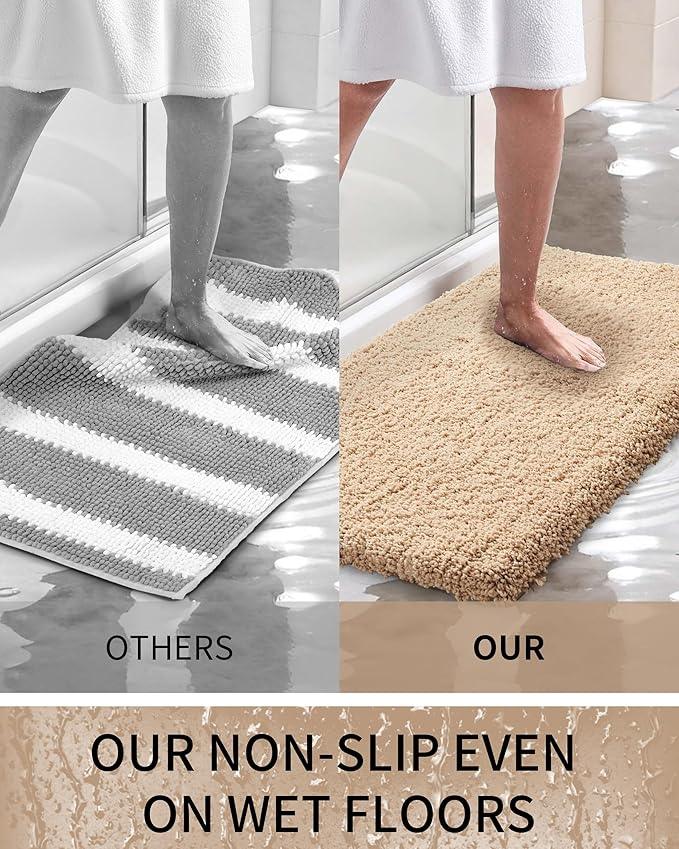 Ruggnovea Toilet Rugs U-Shaped Mat 24x22, Contour Bathroom Mat - Ultra Soft & Absorbent Microfiber, Quick-Dry, Machine Washable with High Density Foam Latex Non Slip Backing, Beige - ModernBath