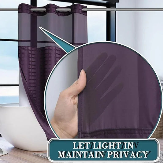 Conbo Mio Stall No Hook Shower Curtain with Snap in Liner Set, Hotel Luxury Purple Shower Curtains for Bathroom with See Through Top Window, Waterproof, Washable 36W x 74H - ModernBath