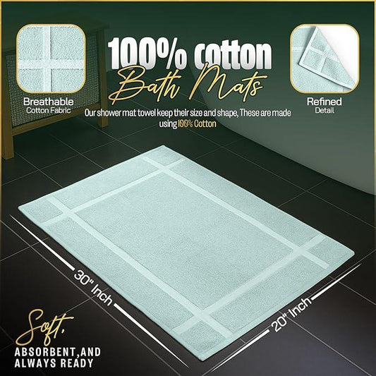 Pearl Linens Pack of 6 100% Cotton Bath Mat 20x30 inches, Soft & Absorbent Quick Dry Bathroom Mat Set, Not Bathroom Rugs, After Shower Mat, Bath Tub Mat, 687 GSM, Machine Washable, Mint Green - ModernBath