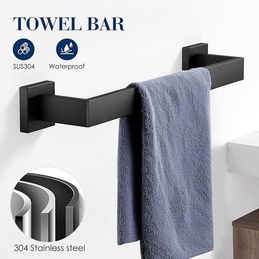 7-Pieces Towel Racks for Bathroom, SUS304 Matte Black Bathroom Accessory Set, Stainless Steel Black Bathroom Accessories, Stainless Steel Wall Mounted, Bath Towel Bar Set - ModernBath