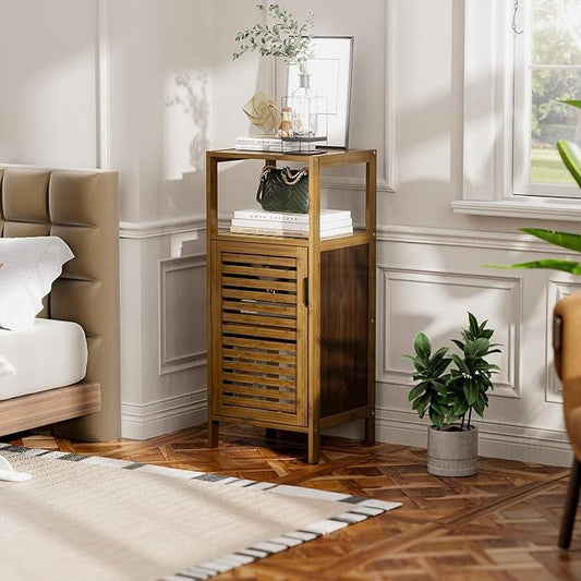 HITNET Bathroom Cabinet, Bamboo Floor Cabinet Free Standing, 4 Tier Sofa Side Storage Cupboard for Living Room Kitchen Bedroom, Walnut - ModernBath