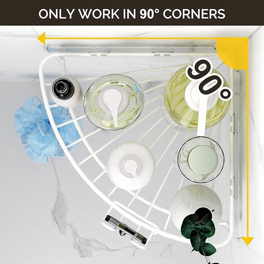 Orimade Corner Shower Caddy with 2 Hooks Wall Mounted Metal Bathroom Shelf Storage Organizer Adhesive No Drilling 2 Pack, White Only for 90-Degree Corner - ModernBath