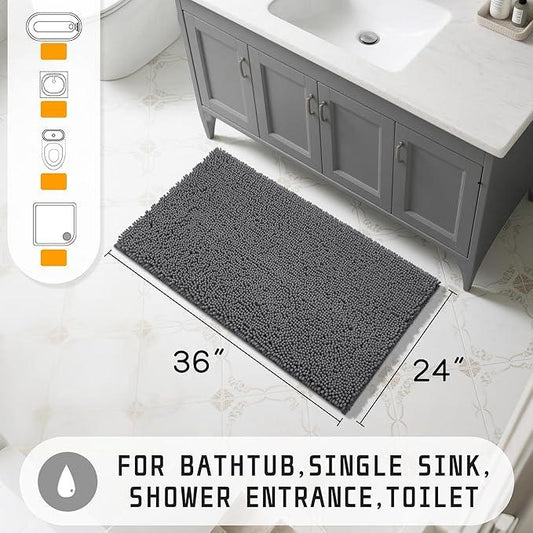 Yimobra Large Bathroom Rugs 36"x24", Non Slip Bath Mat for Tub, Shaggy Rug Floor Carpet, Extra Soft Super Absorbent Quick Dry, Machine Washable,Dark Gray - ModernBath