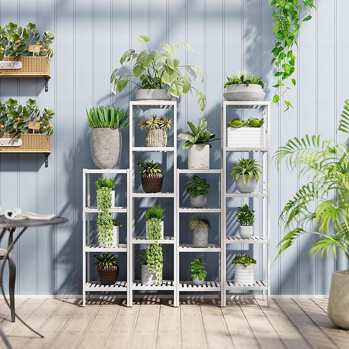 SMIBUY Bathroom Storage Shelf, 4-Tier Bamboo Rack Organizer, Multifunctional Shelving Unit for Living Room Bedroom Kitchen (White) - ModernBath