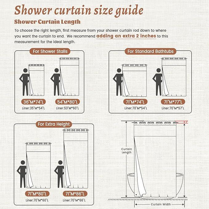 WONICY No Hooks Luxury Shower Curtain Set with Snap-in Liner, Polyester Textured with See-Through Top Window, Waterproof & Washable Hotel Style for Bathroom, 71W x 77H, Cream - ModernBath