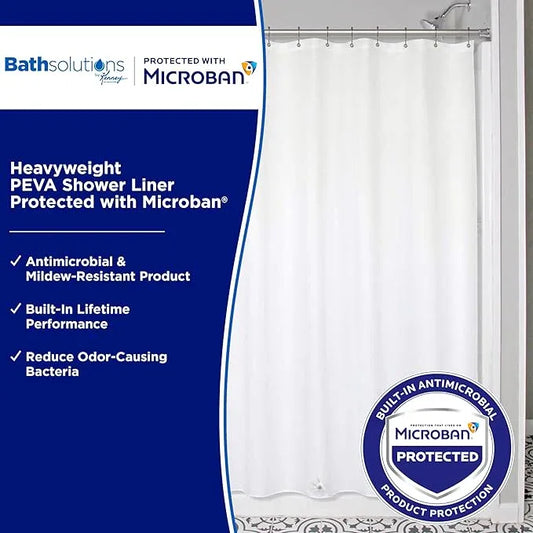 Kenney MB61169 Microban Protected Heavyweight 8 Gauge Waterproof PEVA Shower Curtain Liner with Rust-Resistant Metal Grommets and Weighted Magnetic Hem for Bathroom, 70" W x 72" H, White - ModernBath