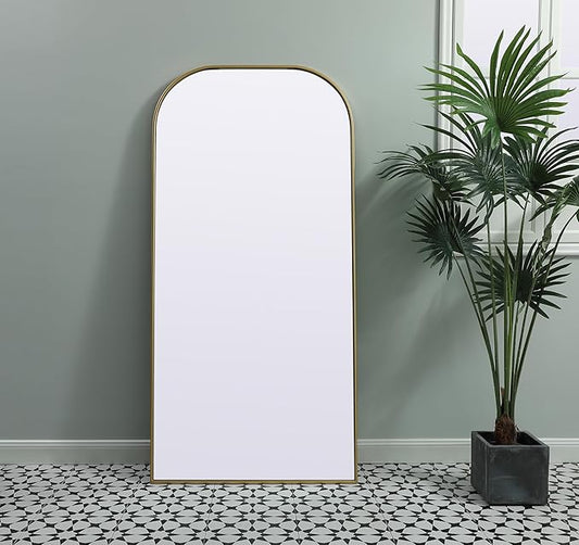 Illuminate, Metal Frame Arch Full Length Mirror 32X66 Inch in, Modern, Brass