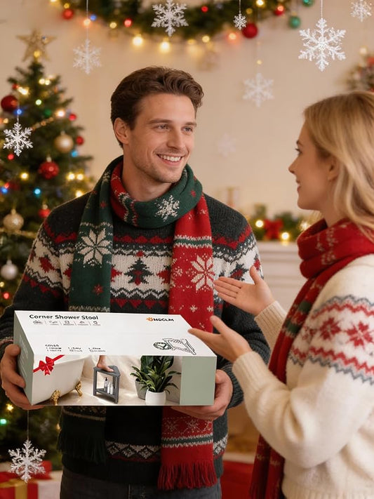 Shower Foot Rest 15in, HDPE Waterproof Shower Stool for Inside Shower, Corner Shower Stool for Shaving Legs with Storage Shelf for Small Space, Shower Step Stool, Plastic Corner Shower Bench, Brown