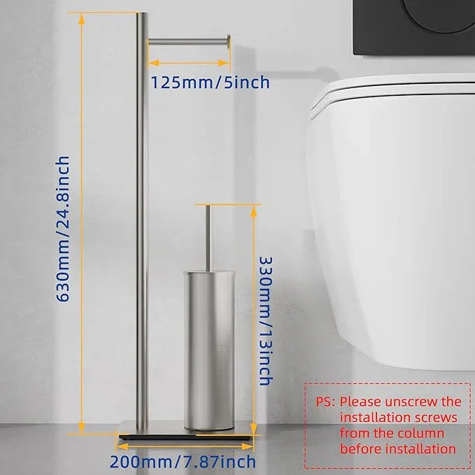 RUACQ Toilet Paper Holder Stand with Toilet Brush and Holder Set, 304 Stainless Steel Bathroom Toilet Tissue Paper Roll Holder Free Standing, Weighted Base, Heavy Duty (Brushed Nickel) - ModernBath