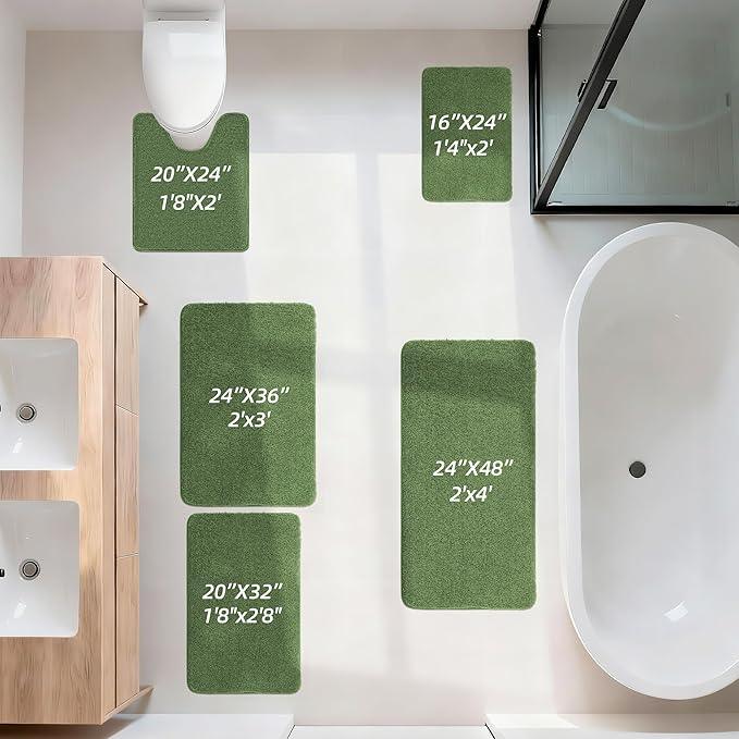 COSY HOMEER Toilet Rugs U-Shaped 24"x20",Soft Absorbent Bath Mat with Non-Slip TPR Backing, Machine Washable Shaggy Bath Rug for Toilet,Green - ModernBath