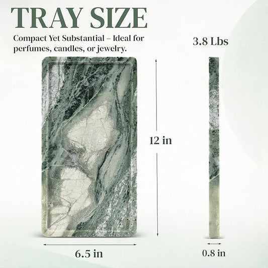 Green Marble Tray – 12" x 6.5" Decorative Vanity Tray for Bathroom, Countertop, Jewelry, Candles, Kitchen | Natural Stone Organizer for Makeup, Perfume, Skincare & Home Décor - ModernBath
