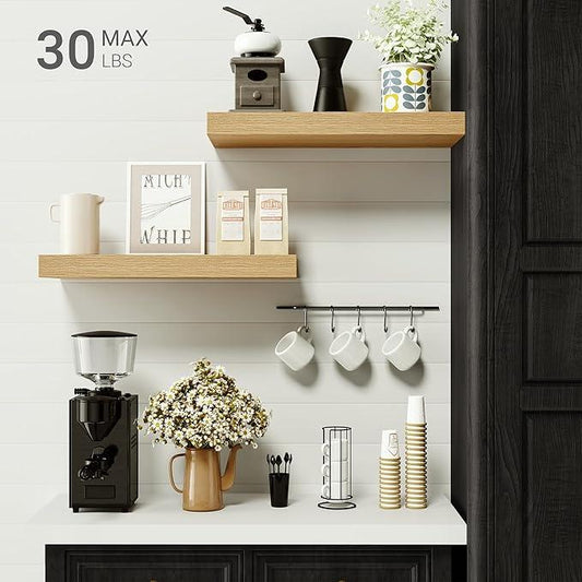 Vivelove Floating Shelves for Wall Mounted, 16 inchs Shelf for Small Bathroom, Bedroom, Living Room, Kitchen, Modern Home Decor, Rustic Farmhouse Wall Shelves with Invisible Brackets - Set of 2, Oak - ModernBath