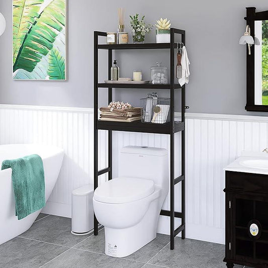 SMIBUY Bathroom Storage Shelf, Bamboo Over-The-Toilet Organizer Rack, Freestanding Toilet Space Saver with 3-Tier Adjustable Shelves (Black) - ModernBath