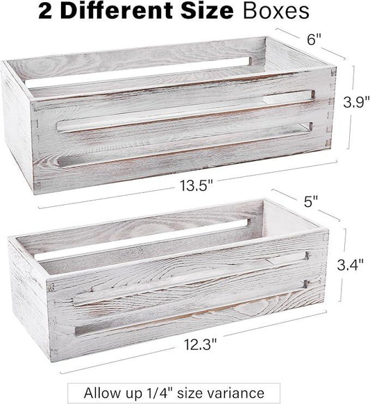 LotFancy Bathroom Decor Box, 2 Pack Wooden Toilet Paper Holder, White Toilet Storage Basket for Back of Toilet, Farmhouse Toilet Tank Topper - ModernBath
