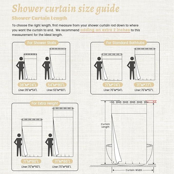 WONICY No Hook Shower Curtain with Snap in Liner, Polyester Textured Shower Curtain with Liner Set, Waterproof Washable Hotel Style Shower Curtains for Bathroom, 71Wx77H, White - ModernBath