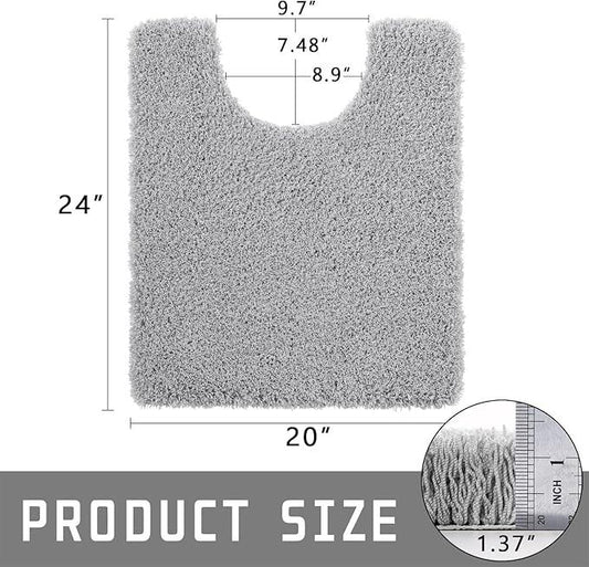 Yimobra U Shaped Toilet Bath Rug, Fluffy Plush, Super Shaggy Soft Non Slip, Water Absorbent Microfiber Bath Mat, Dries Quickly, Machine Washable Thick Bathroom Rugs, 20"x 24", Pure Gray - ModernBath