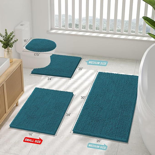 Smiry Luxury Chenille Bathroom Rugs 24x16, Extra Soft and Absorbent Shaggy Bath Mat, Machine Washable, Non-Slip Plush Carpet Runner for Tub, Shower, and Floor, Home Decor Accessories, Lake Blue - ModernBath