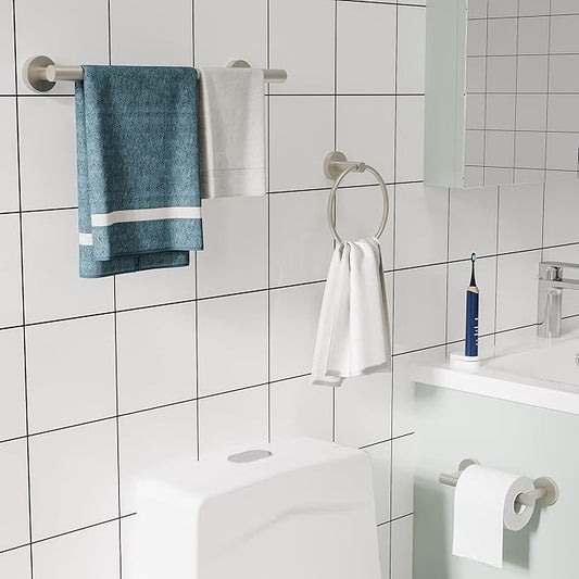 3pc Bathroom Hardware Set with Brushed Toilet Paper Holder & Towel Ring & Towel Bar SUS304 Stainless Steel Toilet Paper Roll Holder Wall Mount & Bathroom Towel Holder & Towel Rack Set