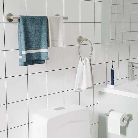 3pc Bathroom Hardware Set with Brushed Toilet Paper Holder & Towel Ring & Towel Bar SUS304 Stainless Steel Toilet Paper Roll Holder Wall Mount & Bathroom Towel Holder & Towel Rack Set - ModernBath