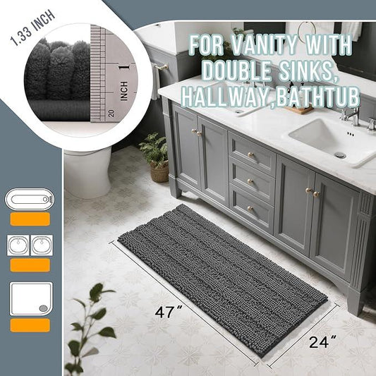 Yimobra Bathroom Rug Mat 47 x 24, Non Slip and Super Absorbent Bath Mat,Machine Washable Quick Dry,Ultra Plush Chenille Shower Rugs for Bathroom Floor Sink Tub and Shower Outside,Dark Gray - ModernBath