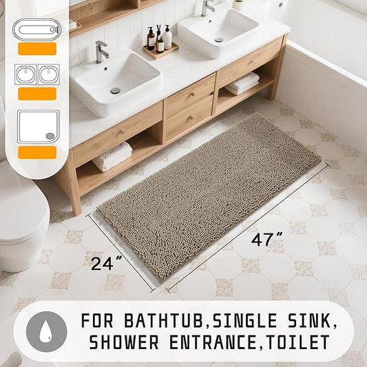 Yimobra Long Bathroom Rugs 47"x24", Extra Soft Non Slip Bath Mat for Tub, Super Absorbent Quick Dry Shaggy Rug Floor Carpet, Machine Washable,Camel - ModernBath