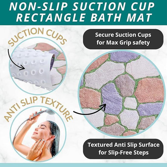 ENKOSI Non Slip Shower Mat – Bath Mat for Tub and Shower Floors – Anti Slip Bathtub Mat with Strong Suction Cup Grip – Unique Design Soft Bathroom Mat for Inside Baths and Showers (28x16 Stone Path) - ModernBath