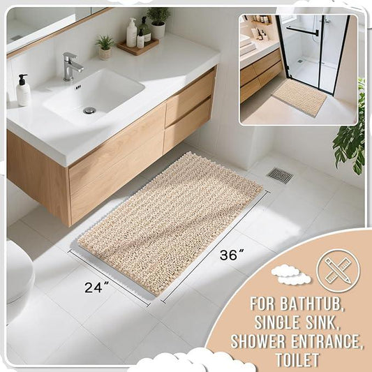 Yimobra Large Bathroom Rugs Non Slip Washable 36x24 Inch - Ultra Soft Absorbent Chenille Bath Mat, Quick Dry Shaggy Floor Carpet for Tub Shower, Light Brown Home Decor Accessories - ModernBath