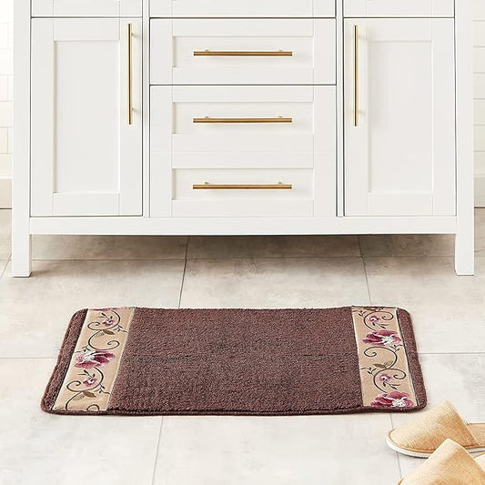 Zahari Home Larrisa Floral Bathroom Rug Luxury Bath Rug Washable Contemporary Decor Beautiful Shower Mat Unique Design Stylish Non Slip Shower Mat Flower Bath Rug Bath Shower Tub Decor