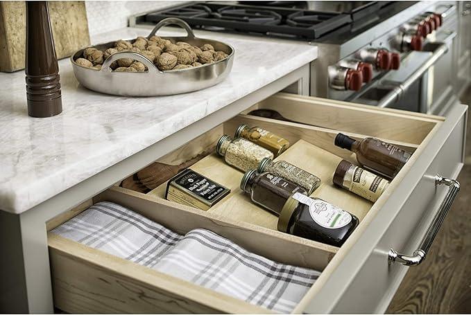 Rev-A-Shelf 16" 3 Tiered Seasoning Organizer, Trim-to-Fit Wooden Kitchen Draw and Cabinet Home Storage Insert, Pull Out Spice Rack, Maple, 4SDI-18 - ModernBath
