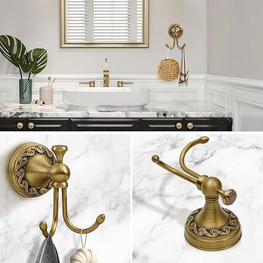 Brass Towel Hook, Antique Brass Bathroom Robe Hooks, Double Rustic Towel Hooks Bath Farmhouse Coat Clothes Hook Wall Mounted for Bathroom Kitchen Washroom Bedroom - ModernBath
