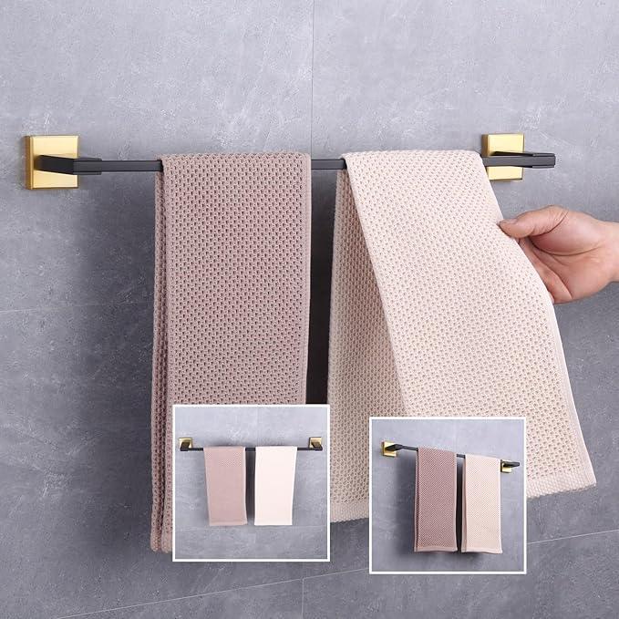 GERZWY 24-Inch Bathroom Towel Bar SUS 304 Stainless Steel Modern Round Style Bath Towel Bar Wall Mount (Black & Gold) JG1901A60-BD - ModernBath