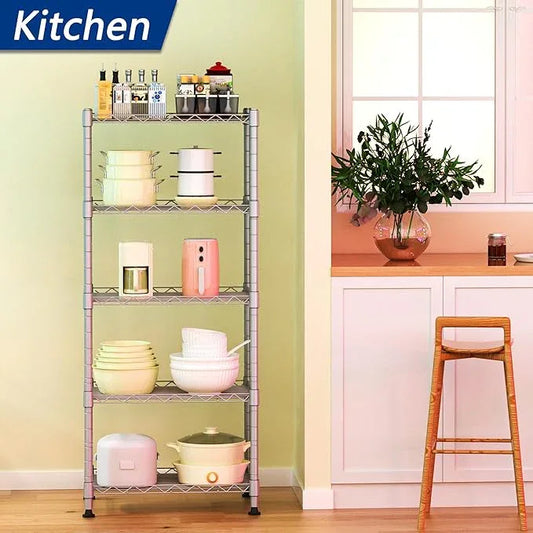 REGILLER 5-Wire Shelving Metal Storage Rack Adjustable Shelves,Standing Storage Shelf Units for Laundry Bathroom Kitchen Pantry Closet(Silver,11.8" D x 16.6" W x 53.5" H) - ModernBath