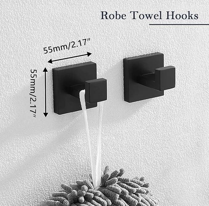 Bathroom Accessories Towel Bar Set: 20 Pieces Matte Black Bathroom Hardware Square SUS304 Stainless Steel - Wall Mounted Towel Rack&Toilet Paper Holder&Towel Ring and Towel Hook - ModernBath