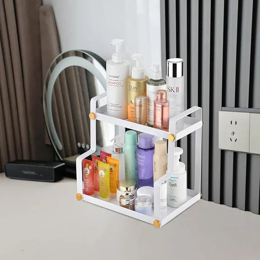 FFK 2 Tier Bathroom Countertop Organizer,Cosmetic Organizer,Storage Shelf for Bathroom,Ideal for Cabinet, Countertop, Pantry, and Desktop, for Bathroom, Kitchen, Office(White) - ModernBath