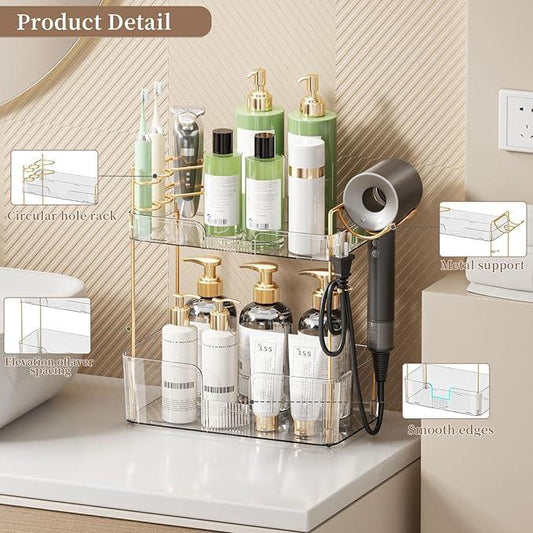 Bathroom Counter Organizer, Large Makeup Organizer Countertop, Shelf Storage, Vanity Tray, Easily Assemble for Bathroom Organizers and Storage, Undersink, Cabinet, 2 Tiers Clear - ModernBath