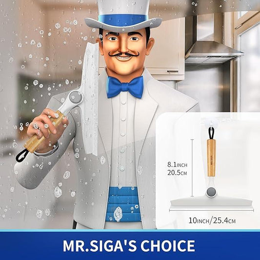 MR.SIGA All Purpose Silicone Squeegee for Shower Door, Mirror, Glass, Streak Free Shower Squeegee, Pivoting Bamboo Handle, Includes 1 Suction Hook, 10 inch Wide, 1 Pack - ModernBath