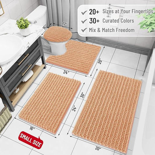 Arotive Luxury Chenille Bathroom Rug Mat, Extra Soft Thick Absorbent Shaggy Bath Rugs, Non-Slip Machine Wash Dry, Plush Bath Mats for Bathroom, Shower and Tub, 47x24, Peach - ModernBath