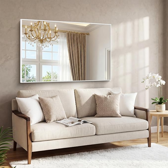 BONEWEI White Bathroom Mirror,55x36 inch Wall Mirror for Bathroom Wall Mounted,Large Rectangle Mirror for Bathroom Over Sink,Modern Metal Frame for Living Room,Bedroom Entryway,Horizontal/Vertical