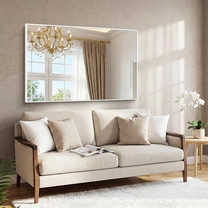 BONEWEI White Bathroom Mirror,55x36 inch Wall Mirror for Bathroom Wall Mounted,Large Rectangle Mirror for Bathroom Over Sink,Modern Metal Frame for Living Room,Bedroom Entryway,Horizontal/Vertical - ModernBath