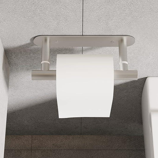 RUACQ Toilet Paper Holder, Self-Adhesive or Wall Mount, SUS304 Stainless Steel Rustproof Stick on Toilet Paper Roll Holder, No Drilling Bathroom Tissue Holder, Modern Pivoting Design (Brushed Nickel) - ModernBath
